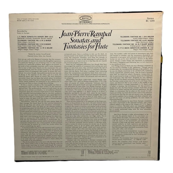 LP Jean-Pierre Rampal - Sonatas And Fantasies For Flute Vinyl Record - Picture 2 of 2